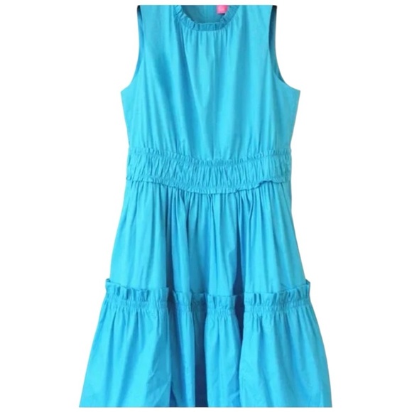 Lilly Pulitzer NWT Elina Stretch Ruffle Dress, Midi Sundress, Blue Size 8 - Picture 5 of 11